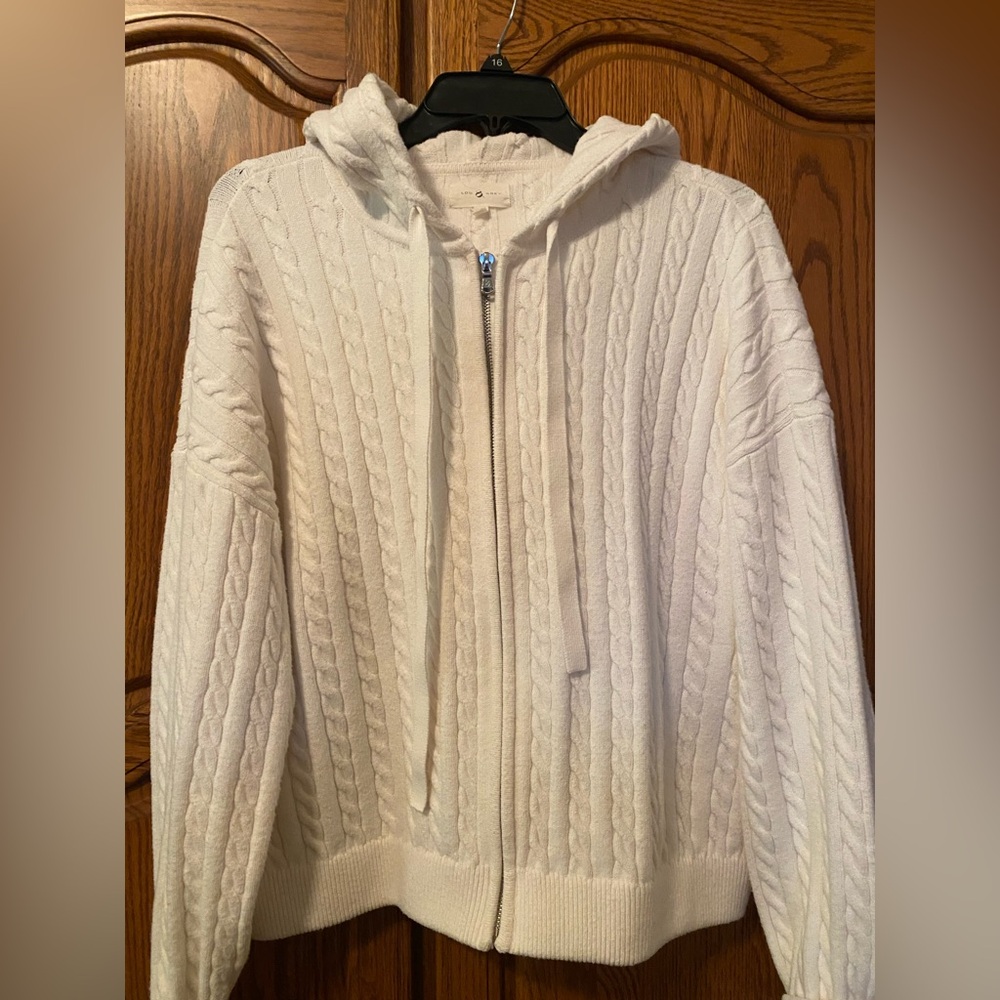 Lou & Grey Ivory Knit Hoodie Sweater, XL.